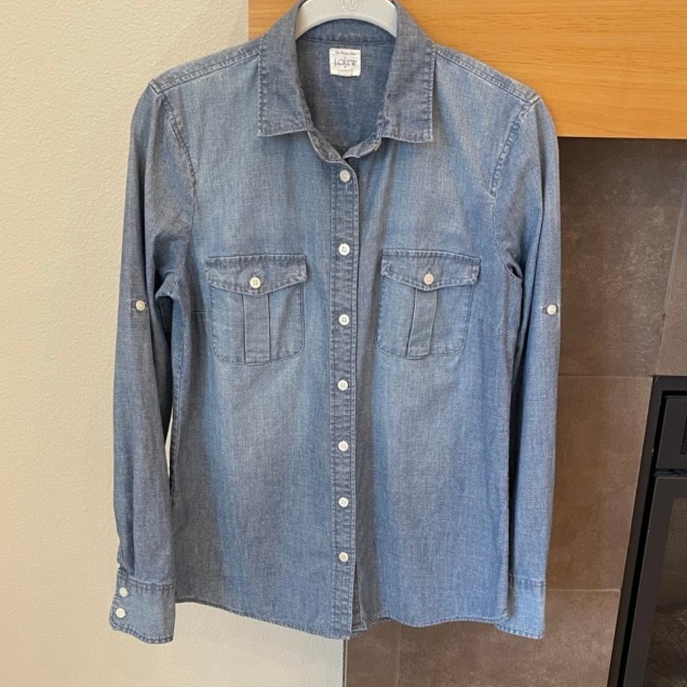 J.CREW The Perfect Shirt Button Down Chambray Women's Size XS